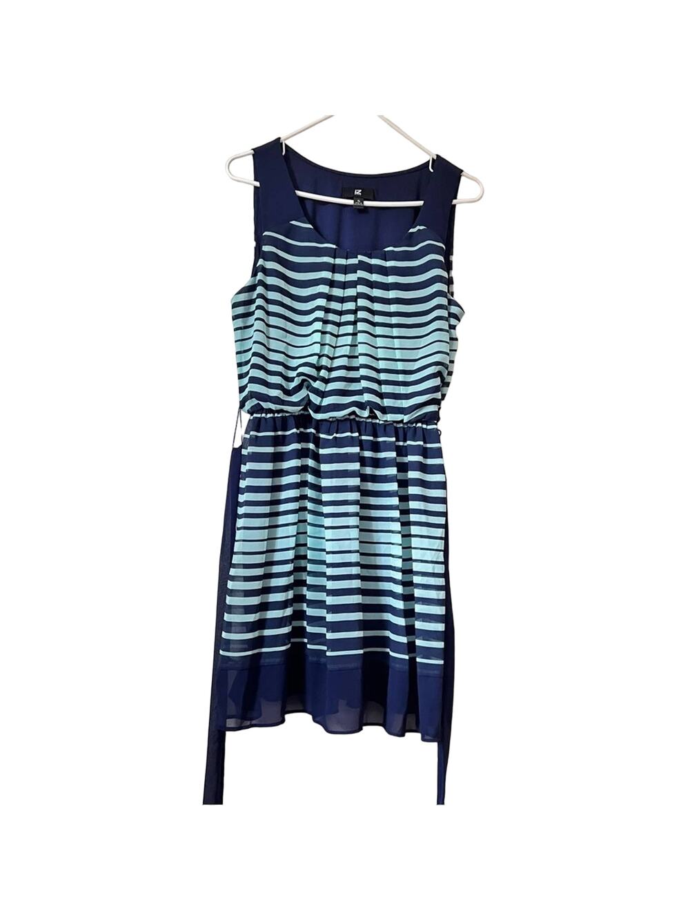 iZ Byer Women’s Sleeveless Drawstring Waist Band striped Dress Sz L